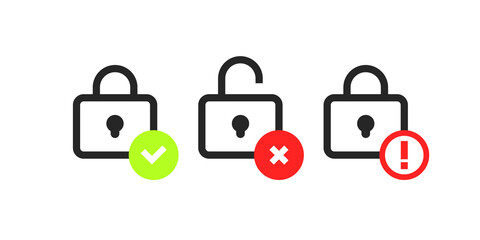 Lock and unlock vector padlock shape icon set, blocked and unblocked secur acces padlocks isolated illustration.