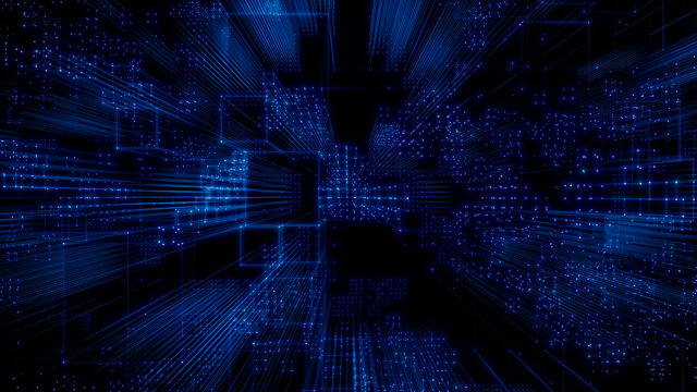 Futuristic, Blue Digital Grid background. Network Tech Wallpaper. 3D Render 