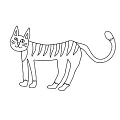 Cute cartoon hand drawn doodle cat. Animal isolated on white background.