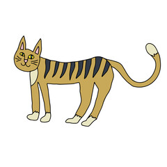 Cute cartoon hand drawn doodle cat. Animal isolated on white background.