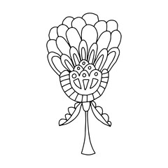 Cute cartoon hand drawn doodle fantasy flower isolated on white background. Floral element.