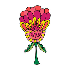 Cute cartoon hand drawn doodle fantasy flower isolated on white background. Floral element.