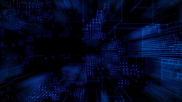 Futuristic, Blue Digital Grid background. Network Tech Wallpaper. 3D Render 