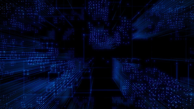 Futuristic, Blue Digital Grid background. Network Tech Wallpaper. 3D Render 