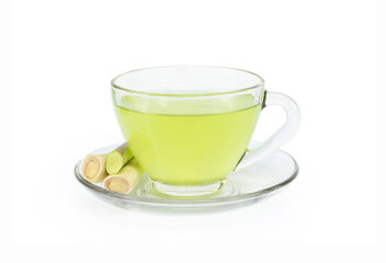 Glass of lemon grass juice isolated on white background, herb and medical for health concept