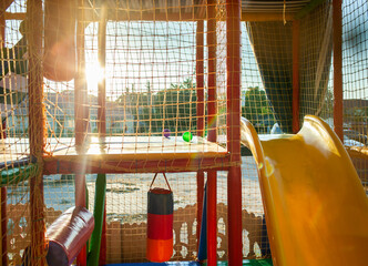 Playground with colorful mats and soft items for games