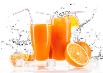 water splash Orange fruit isolated on white background