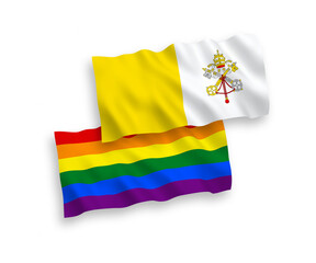 Flags of Vatican and Rainbow gay pride on a white background