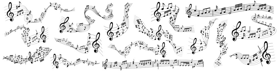 vector sheet music - musical notes melody on white background	 - obrazy, fototapety, plakaty