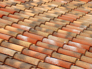 Background texture with diagonal pattern of traditional terracotta roof tiles