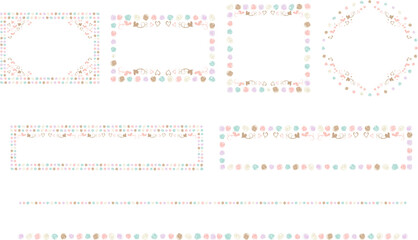 ハート　手描き水彩ドット　フレームセット　パステルカラー	