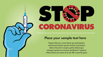 Hand holding syringe vaccine, stop coronavirus concept