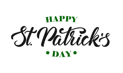 Handwritten elegant modern brush lettering composition of Happy St. Patrick's Day on white background.