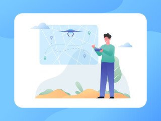 Illustration Vector Graphic of Hi-tech, Man testing a new drone technology, this illustration perfect for website, landing page, web, app, and banner