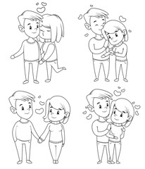 Hand-drawn couple in love walking hand in hand isolated on white background. Collection of cute couples for Valentine's Day. Vector illustration