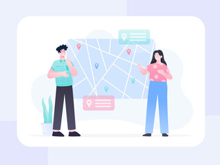 Illustration Vector Graphic of The couple chooses a location for the new home, this illustration perfect for website, landing page, web, app, and banner