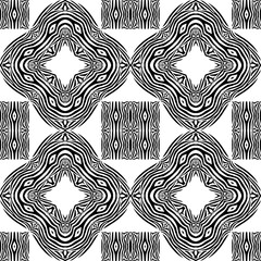 Design with Zebra stripes. Black and white color. Ethnic boho ornament. Seamless background. Tribal motif. Vector illustration for web design or print.
