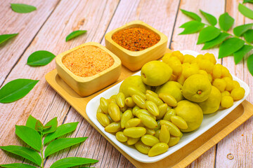 Pickled mix fruit marinated in salt and pepper