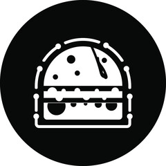 Burger Icon. Chicken burger, burger with cold coffee, burger with cold coffee and french chips icon. flat, vector, color circle, color background, two color, black shape, white vector icon.