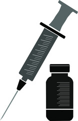 Syringe with vaccine, vial of medicine on white background. Vector illustration