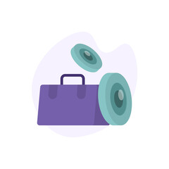 a concept for a photographer or videographer job opening icon. illustration of a work bag and camera lens. flat style. vector design element