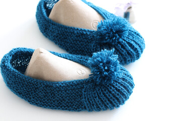 hand knitted warm women socks with pompon