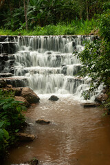 The waterfalls are built to decorate the public parks in Thailand..