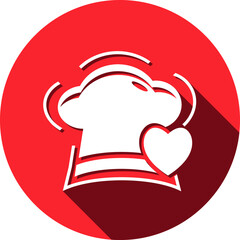 Chef hat icon. chef hat love, chef hat time icon with vector illustration and flat design. two color, circle background, black, white, color circle icon.