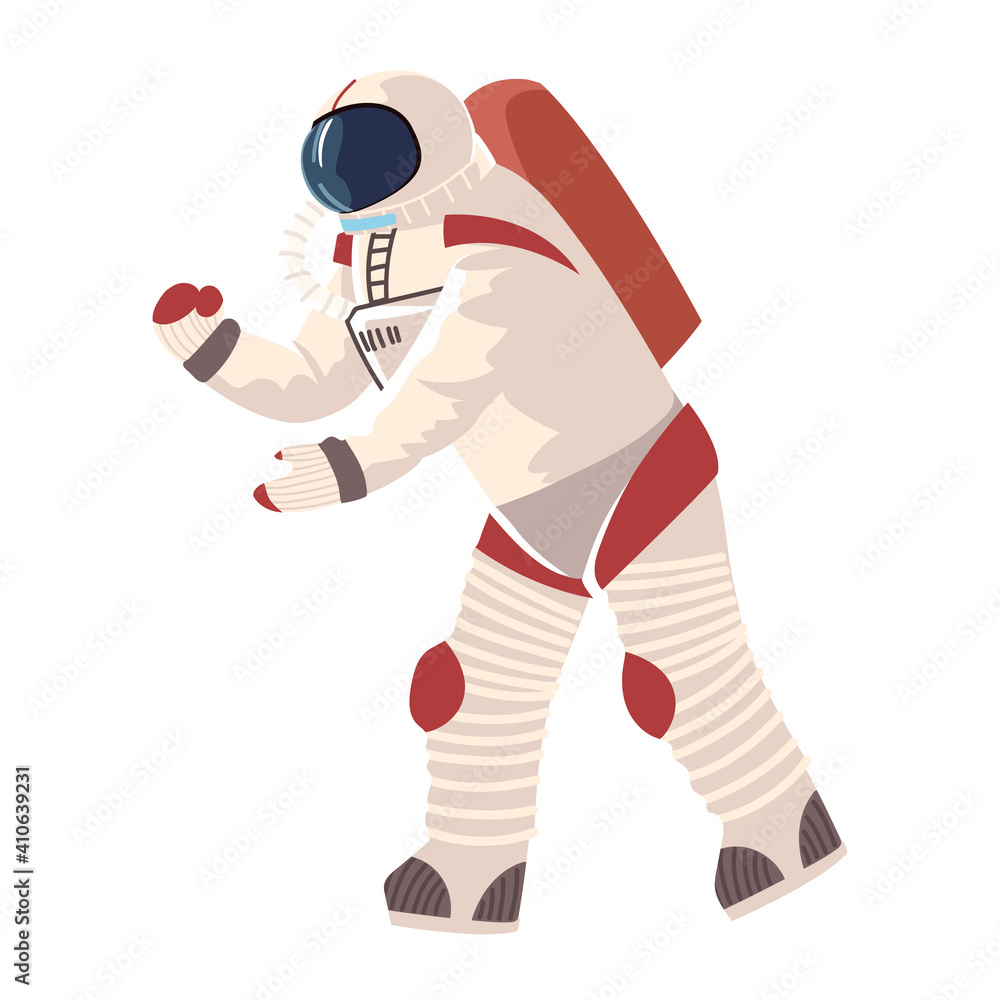 Poster cosmonaut character in spacesuit and helmet detailed vector icon