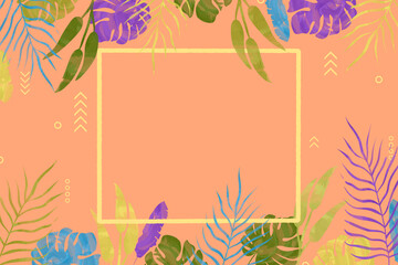 Summer tropical background with palm leaves and exotic plants