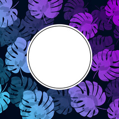 Tropical background with palm leaves and exotic plants with empty space for text