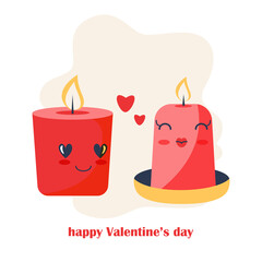 St. Valentine’s Day Card with cute candles. Romantic illustration for card, poster, sticker, icon, pattern, scrapbooking, valentine’s day card. Flat style. Valentine's day sticker. 