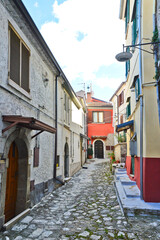A narrow street in Nusco, a medieval village in the province of Avellino, Italy.