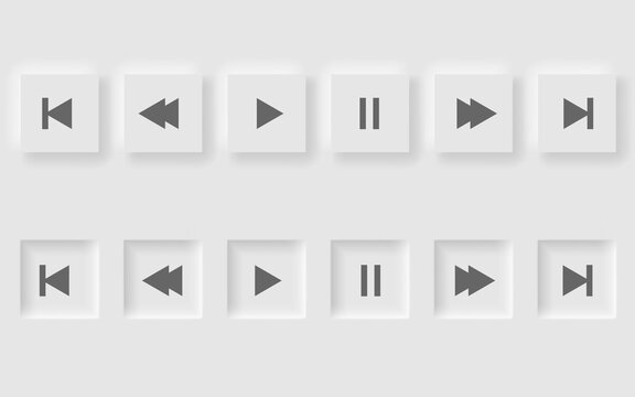 play buttons, neomorphic style white player. trend 2021