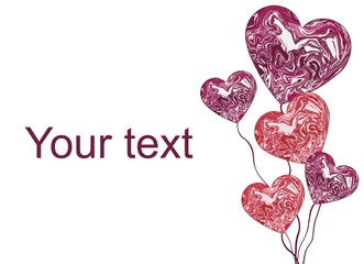 Red and pink balls in the shape of a heart. Design for a happy Valentine's Day banner. Space for the text.