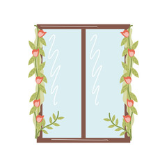 home garden window with flowers frame decoration