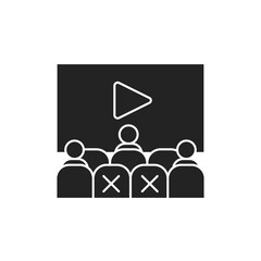 People sitting in cinema hall black glyph icon. Safe travel. Pictogram for web, mobile app, promo.
