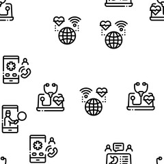 Telemedicine Treatment Seamless Pattern Vector Thin Line. Illustrations