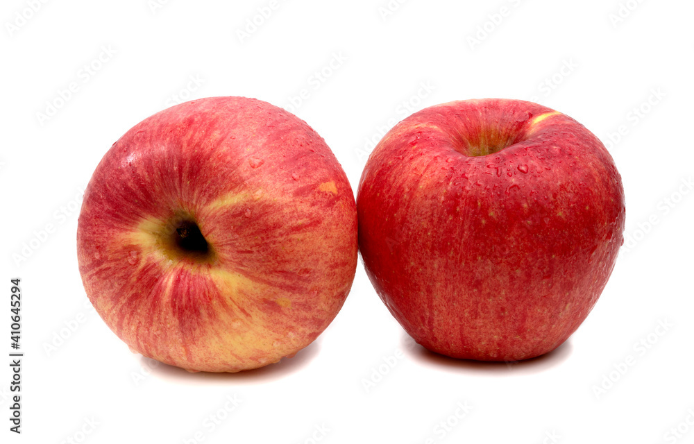 Wall mural Fresh red apple fruit and water drop isolated on white background