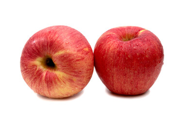 Fresh red apple fruit and water drop isolated on white background