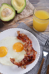 Breakfast with fried eggs and bacon