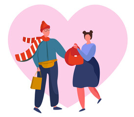 Young Teenagers Fallen in Love. Love at First Sight. Girl and Boy on First Dating. Relationship Theme. School Love is Carrying Gift Boxes for the First Date with Girl. Flat Vector Illustration