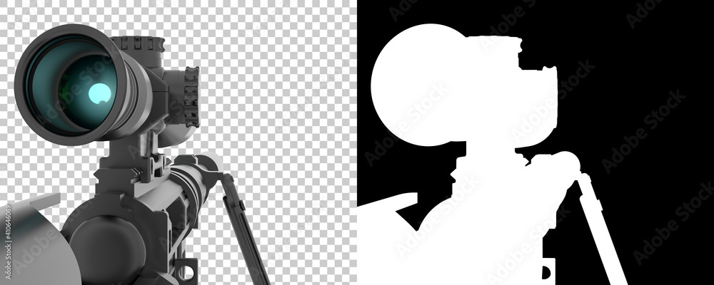Poster machine gun with scope isolated on background with mask. 3d rendering - illustration