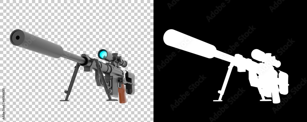 Poster machine gun with scope isolated on background with mask. 3d rendering - illustration