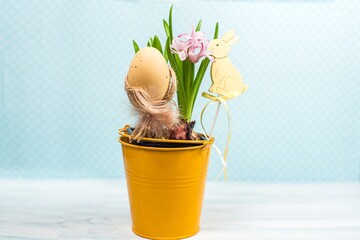 Easter decoration for the house with hyacinth and rabbit