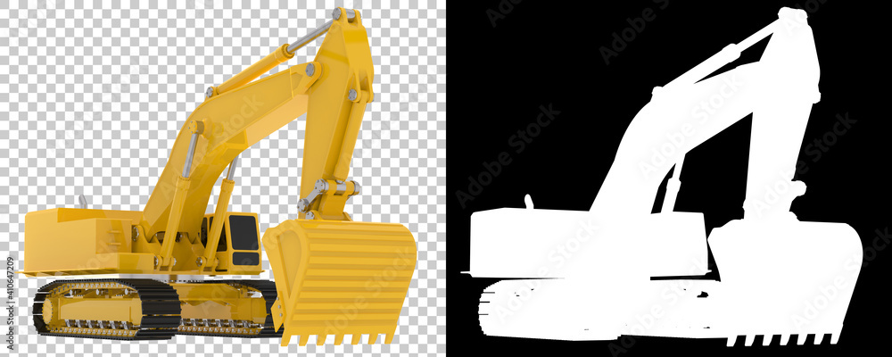Poster excavator isolated on background with mask. 3d rendering - illustration