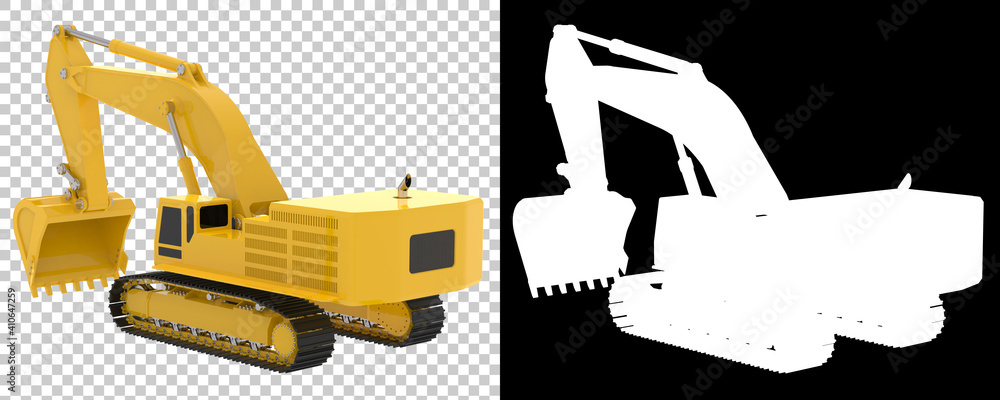 Poster excavator isolated on background with mask. 3d rendering - illustration