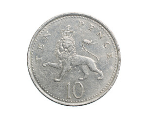 ten pence coin isolated on white background