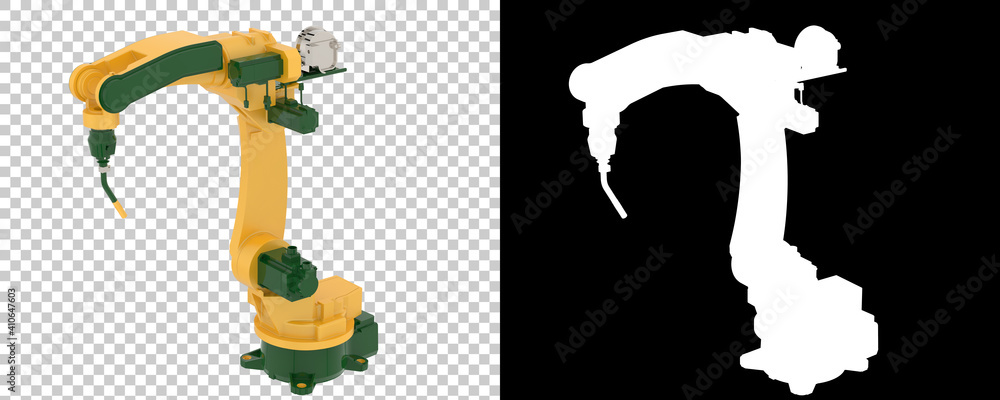 Poster factory robot isolated on background with mask. 3d rendering - illustration