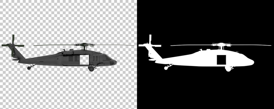 War helicopter isolated on background with mask. 3d rendering - illustration
